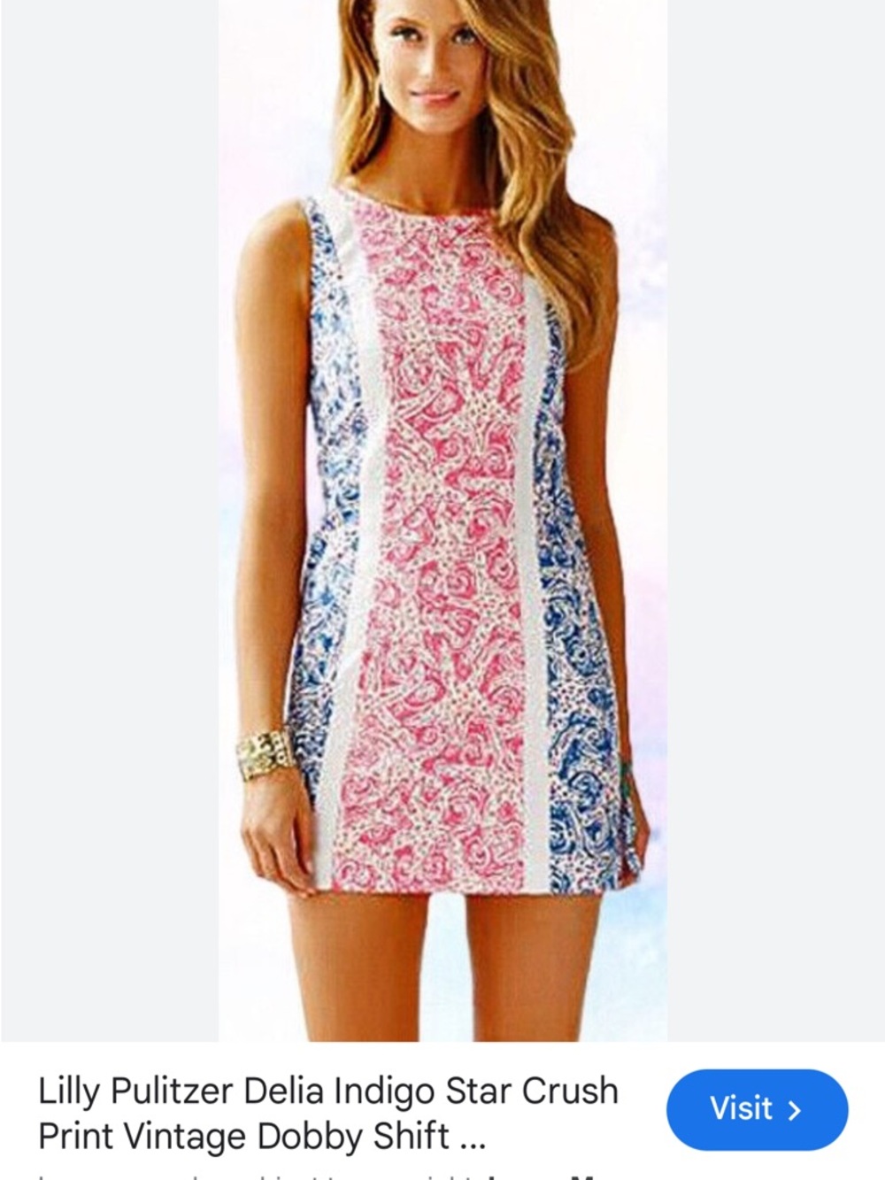 Lilly Pulitzer Delia Indigo star crush Pink & Blue Paisley Panel Shift Dress sz4